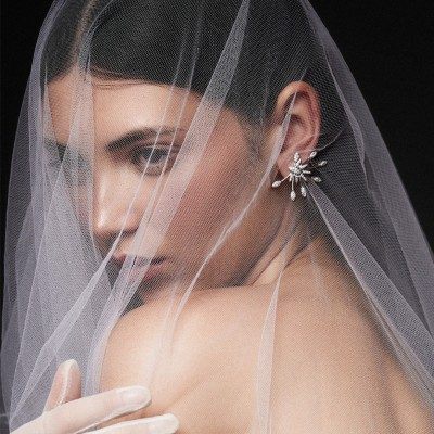 Pendientes de plata trepador con circonita blanca. FIREWORK