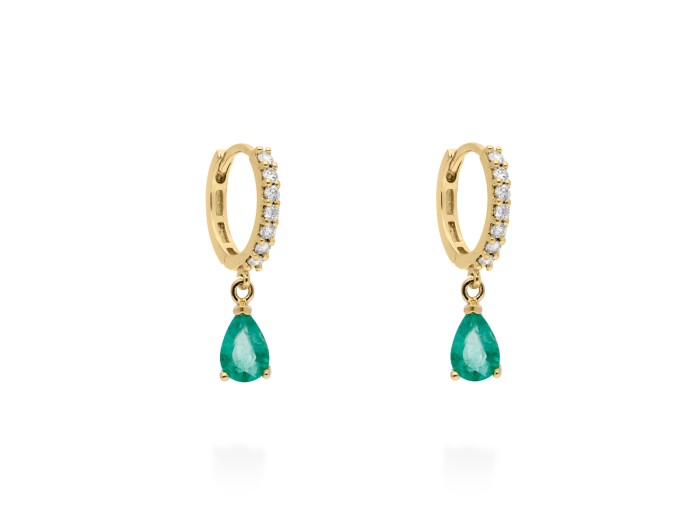 Pendientes aro de oro con diamantes y esmeralda