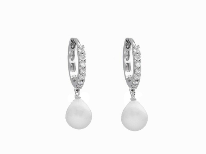 Pendientes criolla de Oro y diamantes con perla