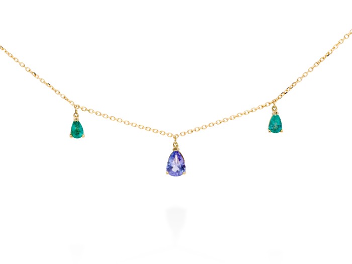 Gargantilla de oro con esmeralda y tanzanita