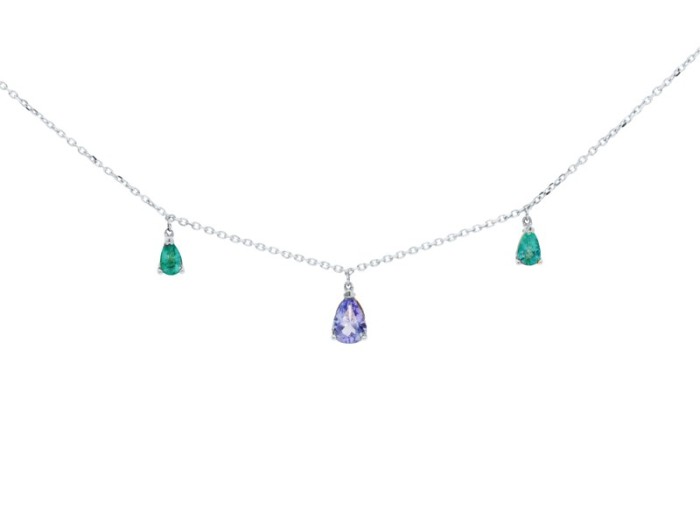 Gargantilla de oro con esmeralda y tanzanita