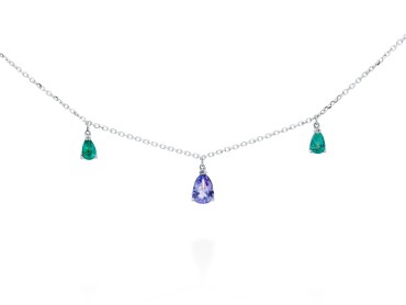Gargantilla de oro con esmeralda y tanzanita