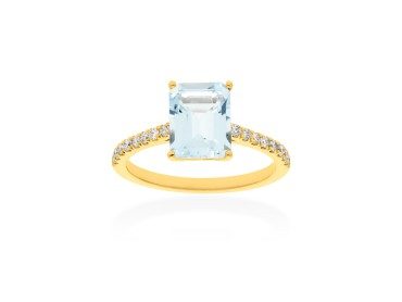 Anillo de oro con diamantes y aguamarina