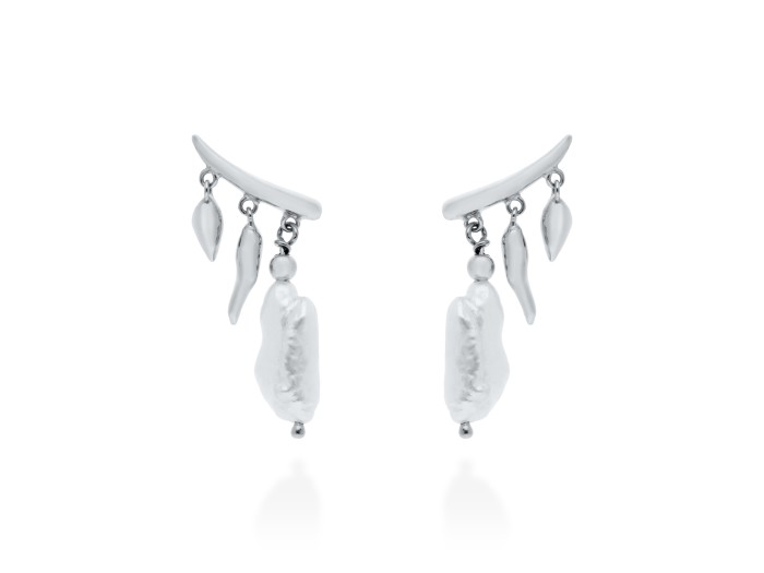 Pendientes de plata con perla trepadores