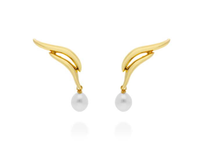 Pendientes de plata con perla trepadores TSURU