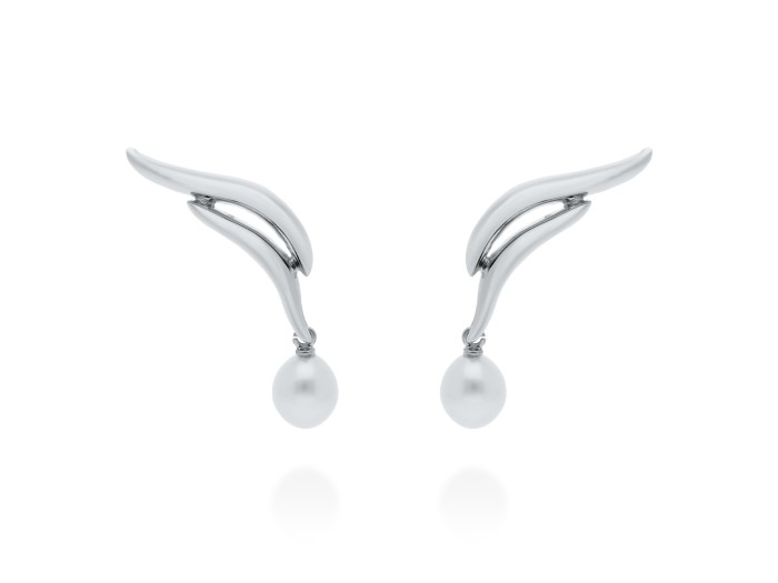 Pendientes de plata con perla trepadores TSURU