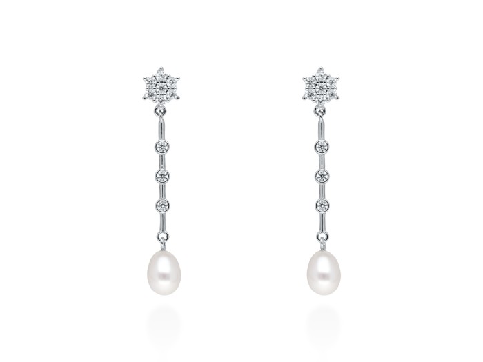 Pendientes de plata con perla y roseta