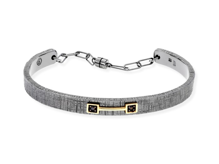 Pulsera de plata con oro amarillo y diamantes negros
