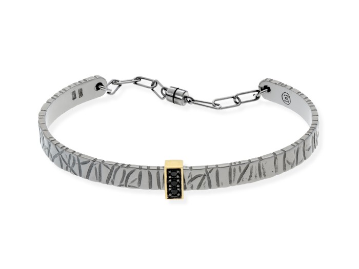 Pulsera de plata y oro amarillo con diamantes negros