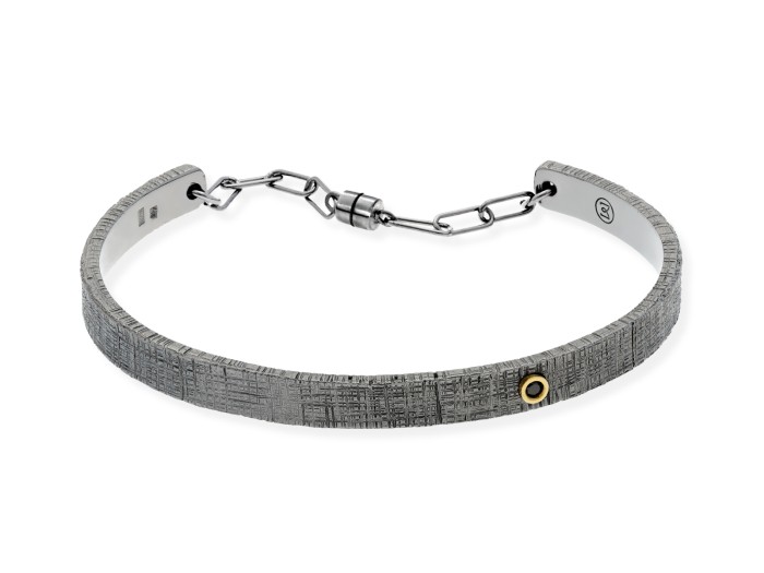 Pulsera de plata y oro amarillo con diamante negro