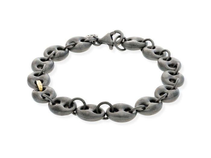 Pulsera de plata y oro amarillo calabrote mediano