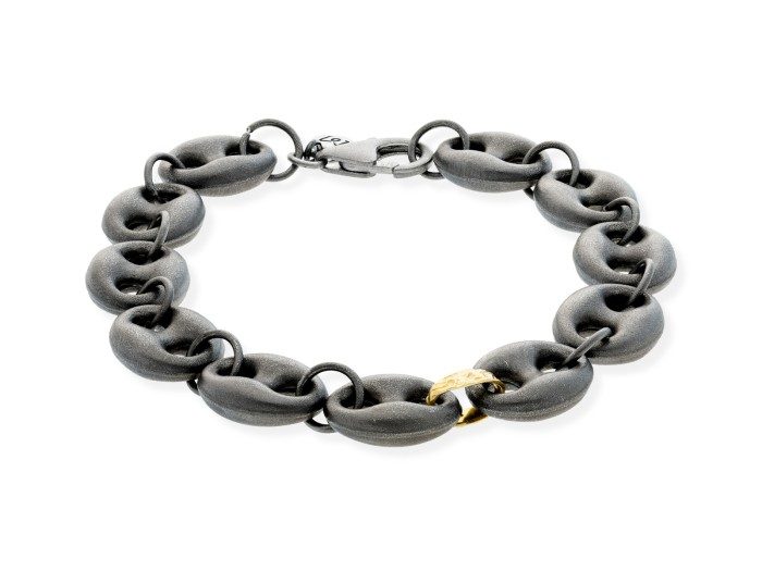 Pulsera de plata y oro amarillo calabrote grande