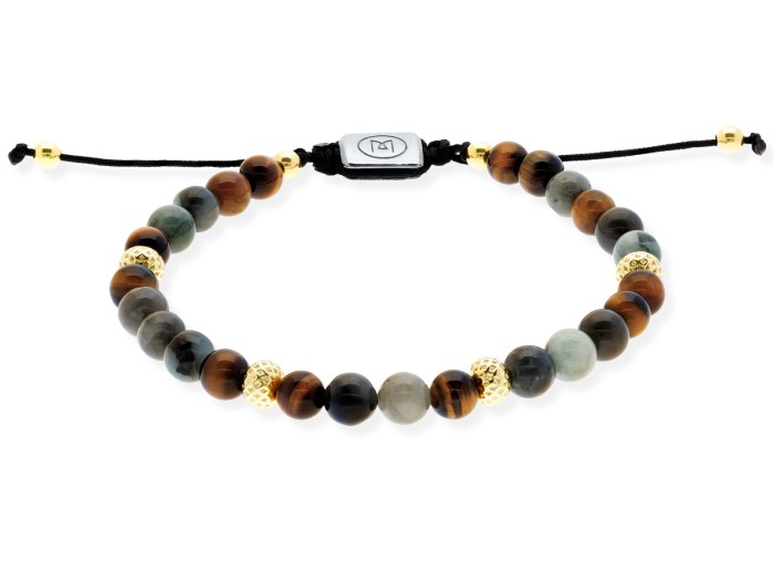 Pulsera de plata con ojo de tigre y esmeralda