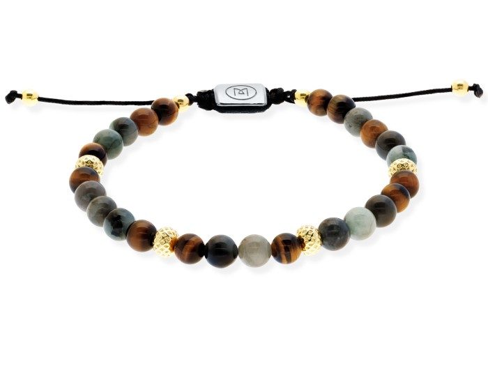 Pulsera de plata con ojo de tigre y esmeralda