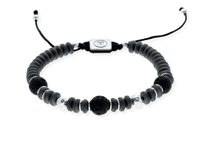 Pulsera de plata con hematite gris y lava
