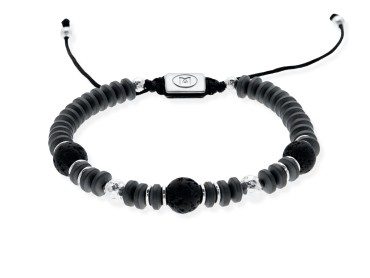 Pulsera de plata con hematite gris y lava