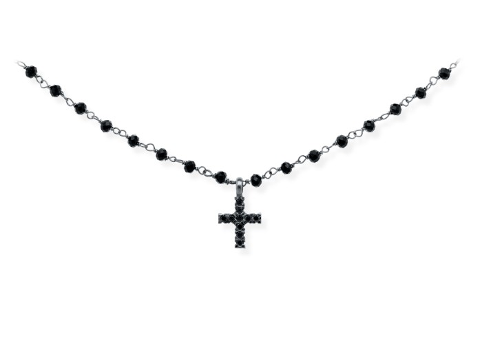 Collar de plata y diamantes negros con cruz