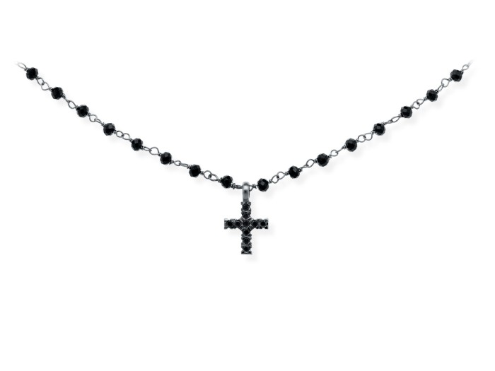 Silberkette mit schwarzen Diamanten und Kreuz