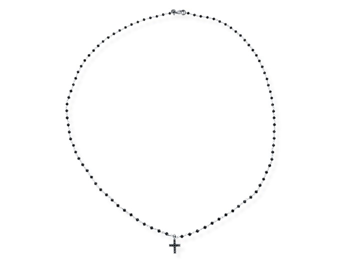Collar de plata y diamantes negros con cruz