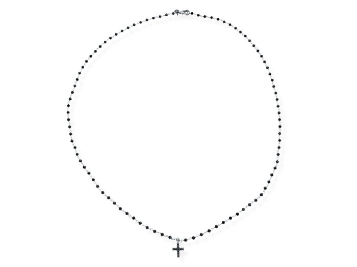 Collar de plata y diamantes negros con cruz
