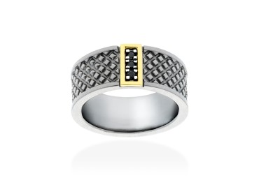 Silver and Gold Ring with Three Black Diamonds
