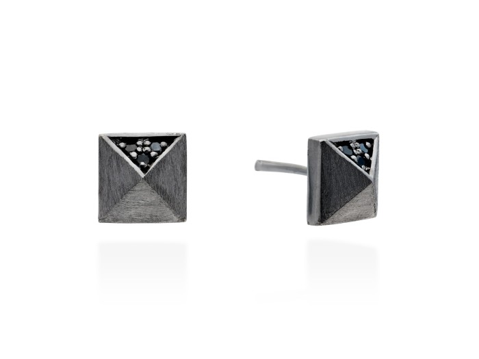 Pendientes de plata cuadrados con diamantes negros