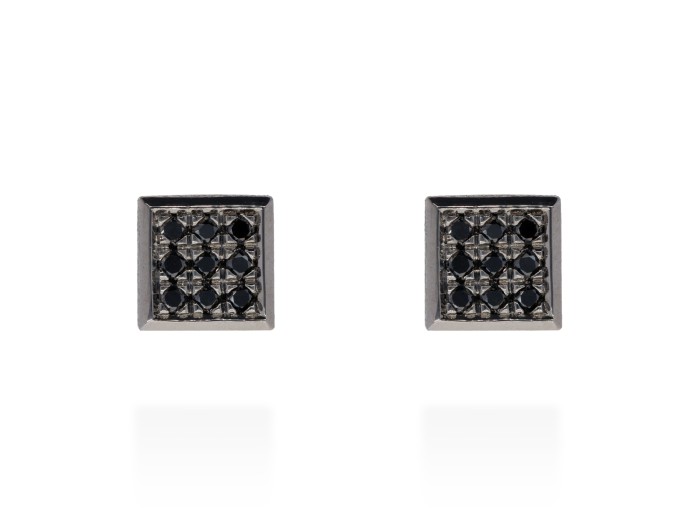 Pendientes cuadrados de plata y diamantes negros