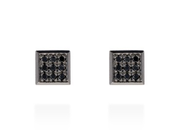 Pendientes cuadrados de plata y diamantes negros