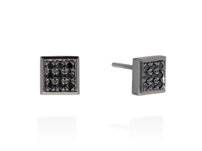 Pendientes cuadrados de plata y diamantes negros