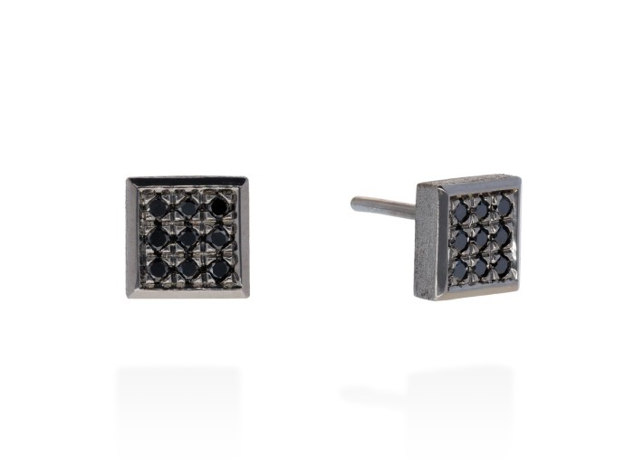 Pendientes cuadrados de plata y diamantes negros