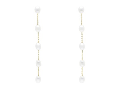 Long Silver Earring with Pearls