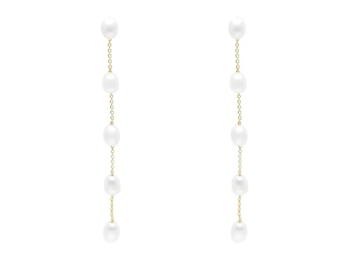 Pendiente de plata largo con perlas