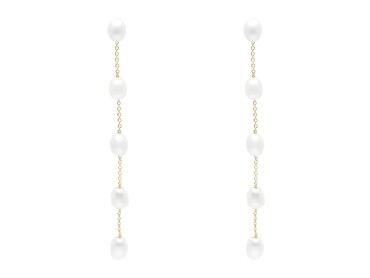 Long Silver Earring with Pearls