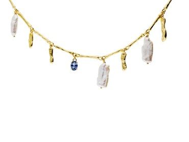 Gargantilla de plata con perlas y piedra azul