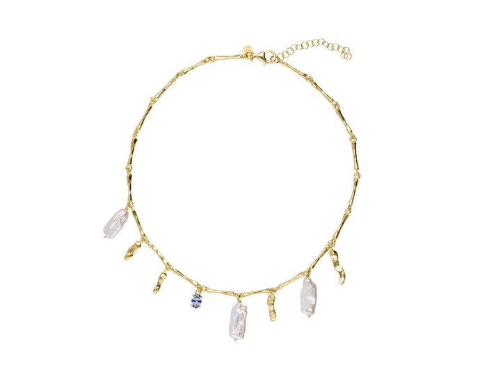 Gargantilla de plata con perlas y piedra azul