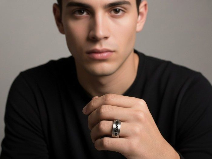 Anillo de plata y diamantes negros