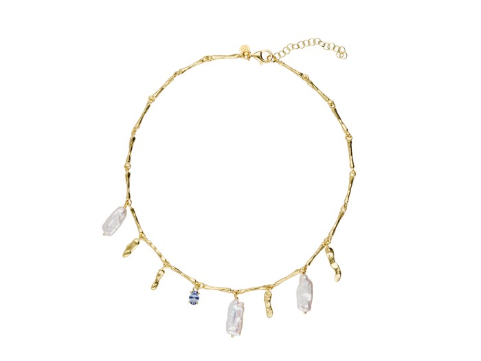 Gargantilla de plata con perlas y piedra azul