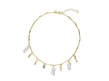 Gargantilla de plata con perlas y piedra azul