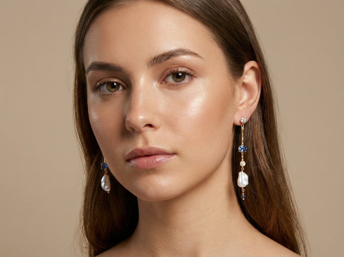 Pendientes de plata con piedras y gema de color