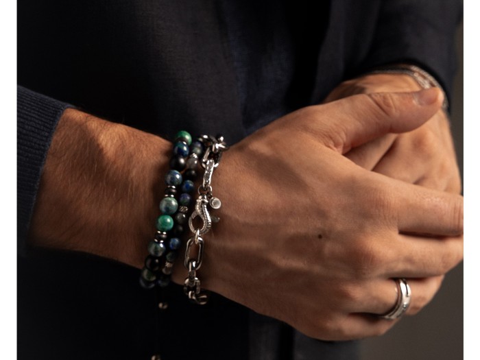 Pulsera de plata onix y dumortierita