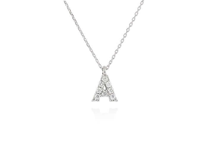 Colgante letra  A de diamantes en oro amarillo y blanco 18kt