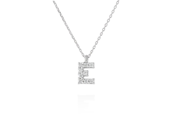 Colgante letra  E de diamantes en oro amarillo y blanco 18kt