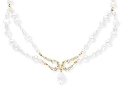 Choker de plata con circonitas y perlas