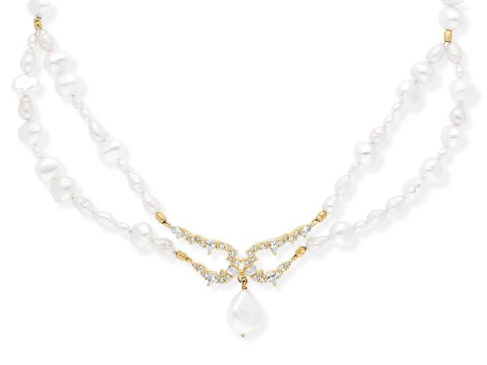 Silberner Choker mit Zirkonia und Perlen