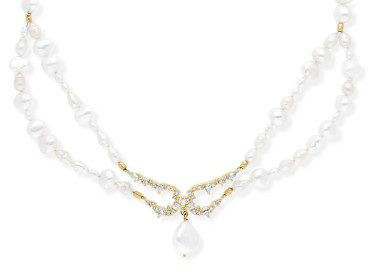 Silver choker with zirconia stones and pearls