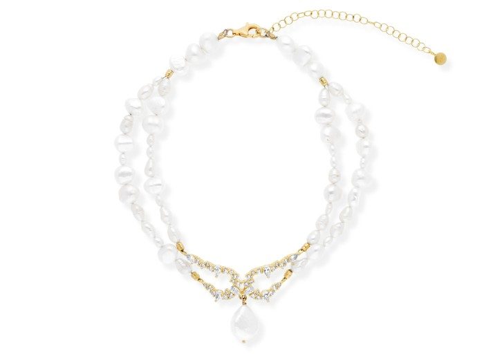 Silberner Choker mit Zirkonia und Perlen