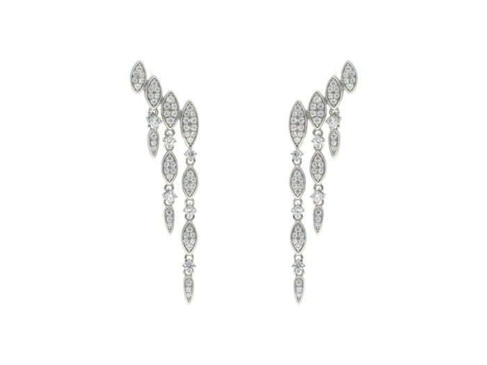 Silver climbing earrings with zirconia stones. CANDELA