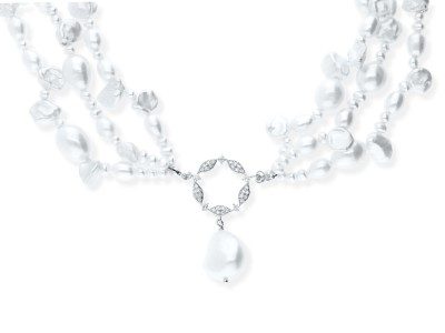 Silver choker necklace with pearls and zirconia stones. KELLY