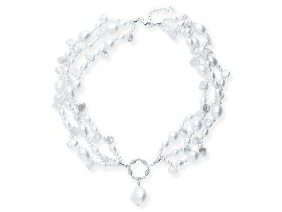 Silver choker necklace with pearls and zirconia stones. KELLY
