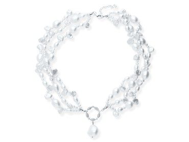 Silver choker necklace with pearls and zirconia stones. KELLY